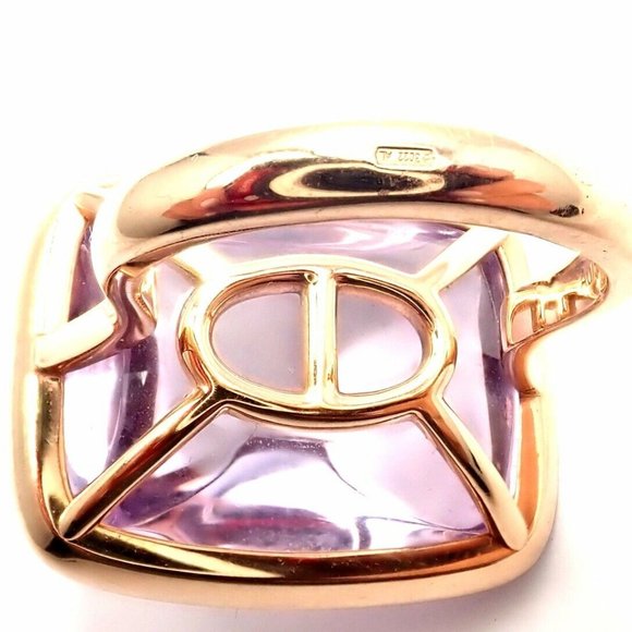 Rare! Authentic Hermes 18k Rose Gold Diamond Large Amethyst Ring - Picture 11 of 12